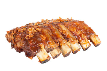 Barbecued pork ribs over white background