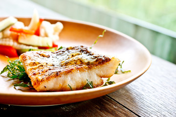 seabass steak in a restaurant