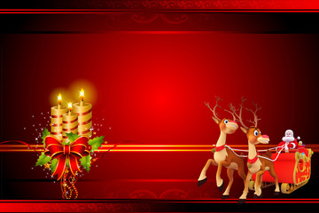 santa with his sleigh and gifts on red background
