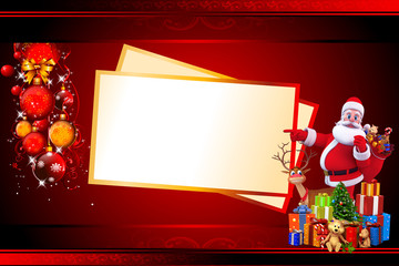 3d art illustration of santa claus pointing towards white cards