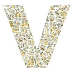 Letter made from dollar stacks