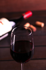 Red wine glass close up