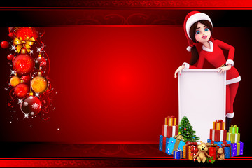 santa girl with sign isolated on red background