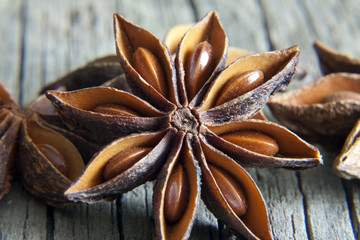 Anise stars aromatic spice closeup