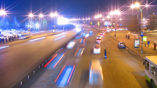 cars on night city road timelapse