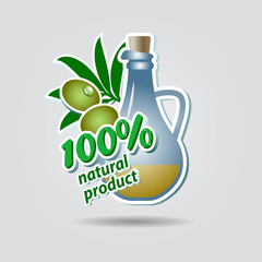 Vector icon of olives and bottle with oil