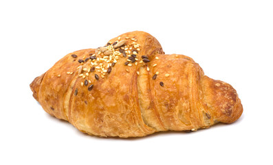 Fresh and tasty croissant on white background.