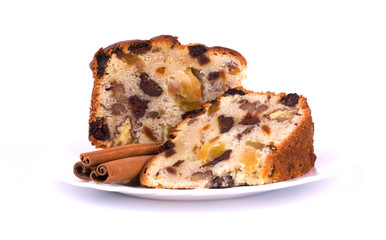 Fruit cake on white plant