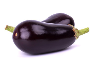 Two large eggplant on white background
