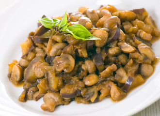 roasted eggplants and mushrooms