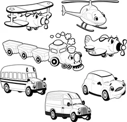 Foto auf Alu-Dibond Funny vehicles in outline. Cartoon and vector isolated objects © ddraw
