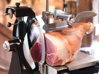 ham in cutting machine, rural