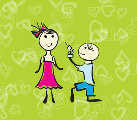 Hand drawn illustration man proposing woman