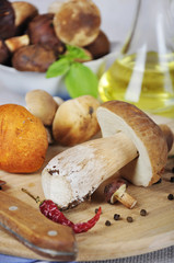 mushrooms on wooden cutting board