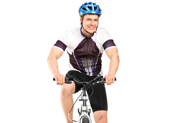 Fototapeta na wymiar Mężczyzna rowerzysta pozowanie na rowerze