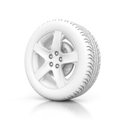 Obraz premium 3D white wheel isolated on white background