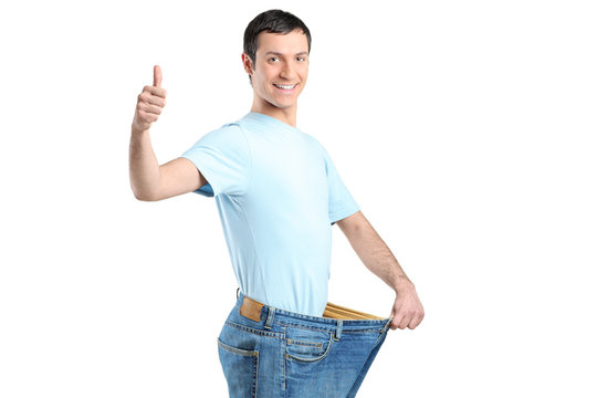 A Weight Loss Male With Thumb Up