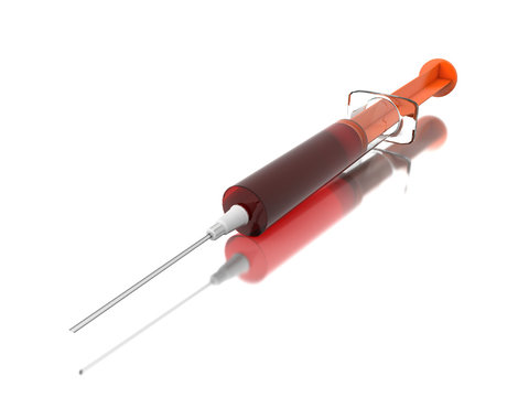 3d injection filled with blood