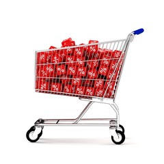 3d shopping cart with discount cubes side view