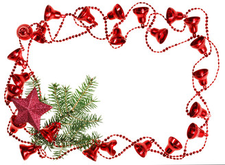 Christmas red bell garland framework with spruce branch and red
