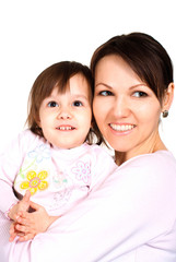 Smile Caucasian woman with a daughter