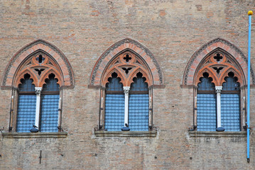 Italy, Bologna Accursio palace windows