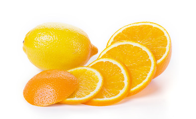 Orange and lemon fruit isolated on white