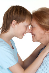 Happy Caucasian grandmother with her grandson