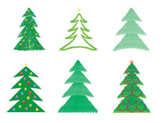 set of Christmas tree drawings vector illustration