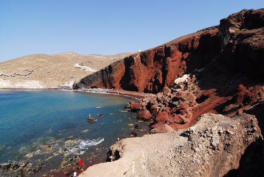 santorini - red beach view