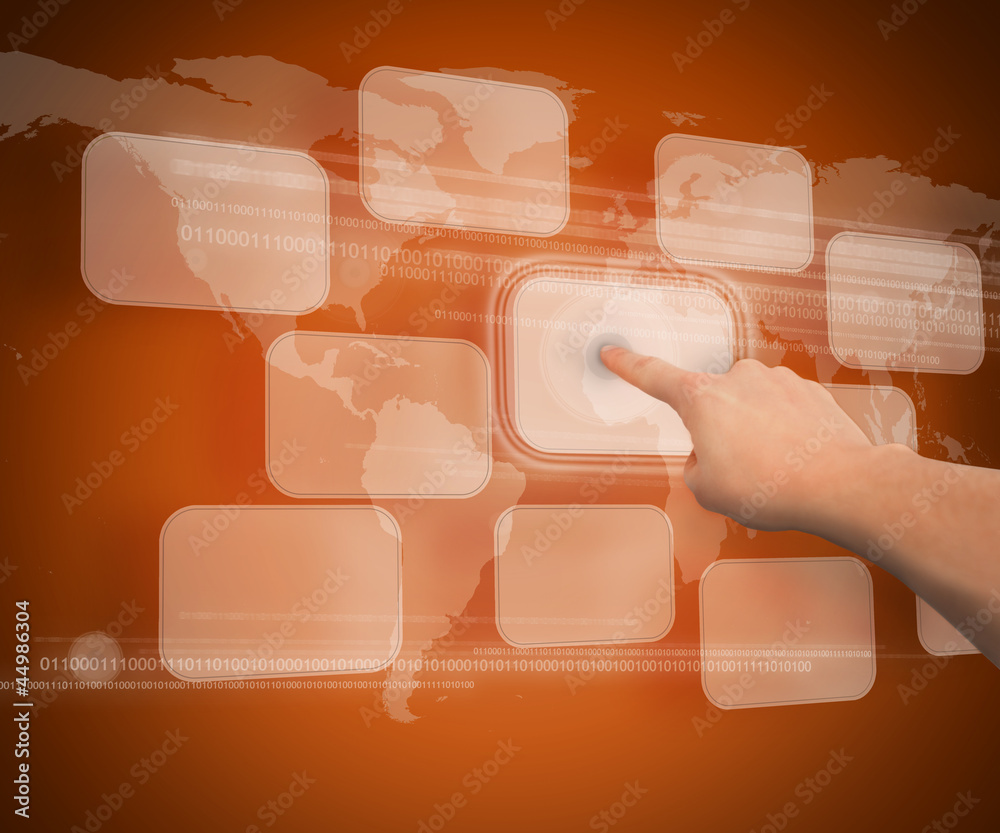 Poster A finger touching button against orange background