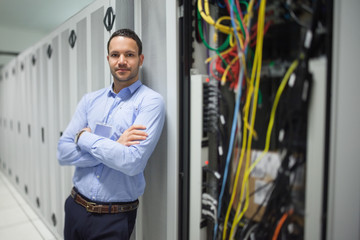 Man leaning against server locker