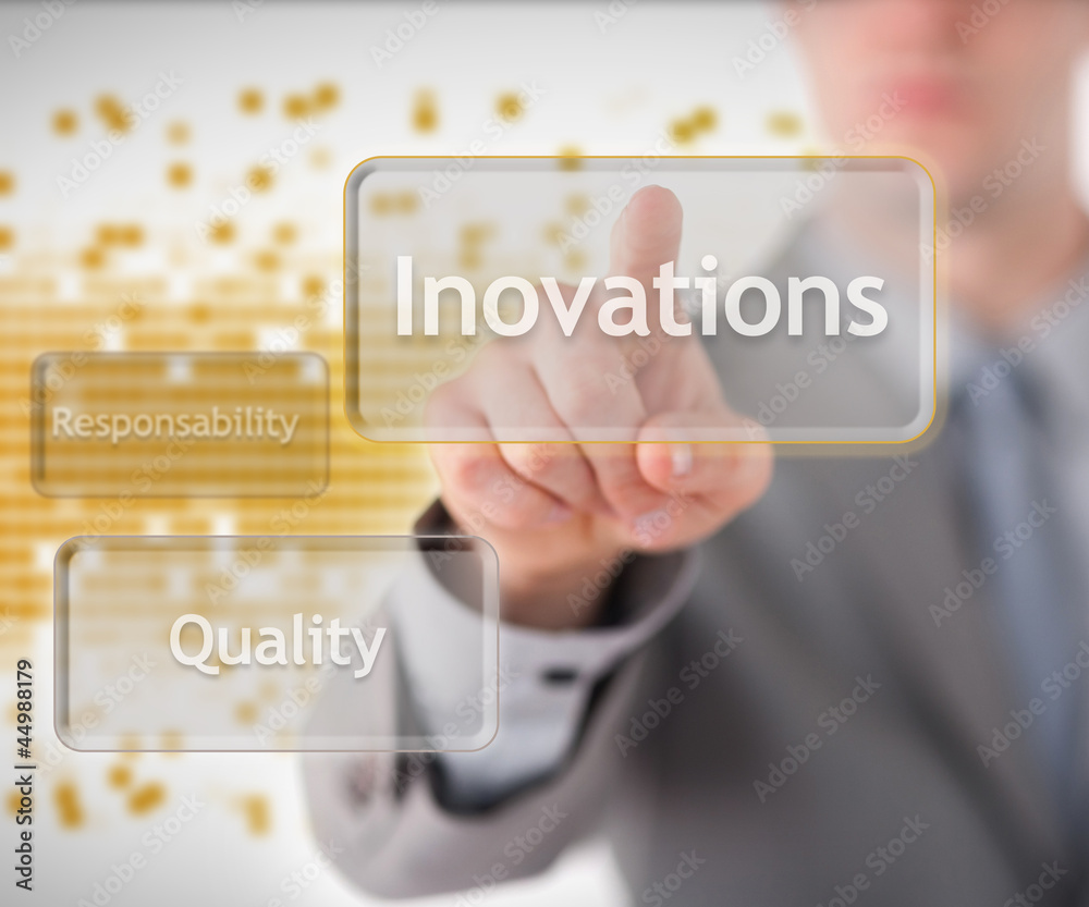 Poster Man choosing the innovations button