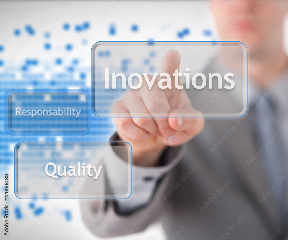 Poster Man clicking on the innovations button