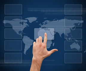 Finger pointing at box on digital menu