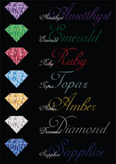 color vector gem stones on black background