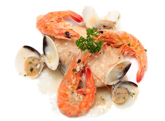 Slice of hake with seafood