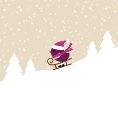 Purple Bird Sitting On Sleigh Sledding Beige