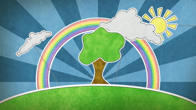 summer scene with rainbow decoration loop