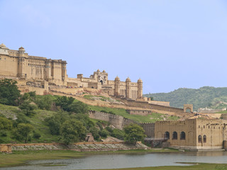 Fototapeta premium Amber Fort near Jaipur, overlooking Maota lake,India