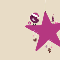 Purple Santa Bird On Red Star & Symbols Beige