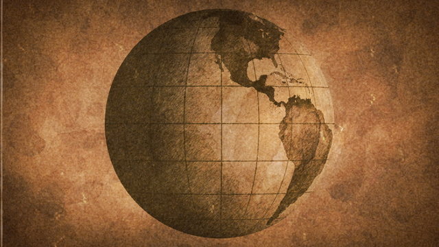 globe sketched on old paper grunge loop background