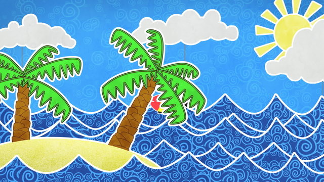 Tropical island and palms loop animation