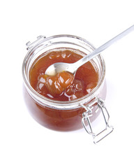 Jam of white cherry isolаted on white
