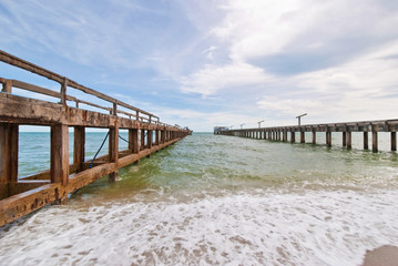 pier on the blue sky ,Mae Ramphueng beach ,Rayong Thailand