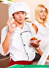 Male wearing chef uniform.
