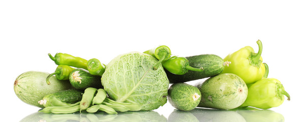 fresh green vegetables isolated on white