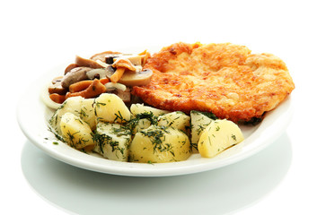 Roast chicken cutlet with boiled potatoes