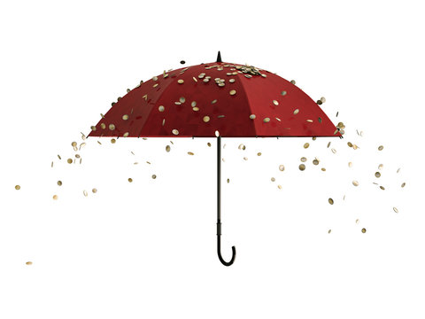 Euro Coins Falling Down Over An Umbrella