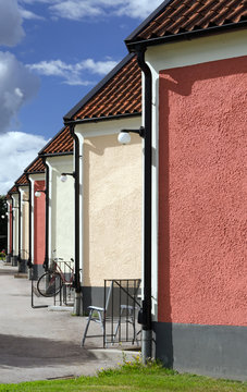 Multicolored segment houses in vertical view